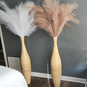 Chic Pampas Grass in Tall Bamboo Vases - White and Brown